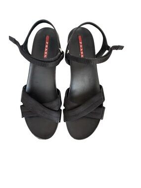 Prada Black Women's  Platform Bow Strap Sandals